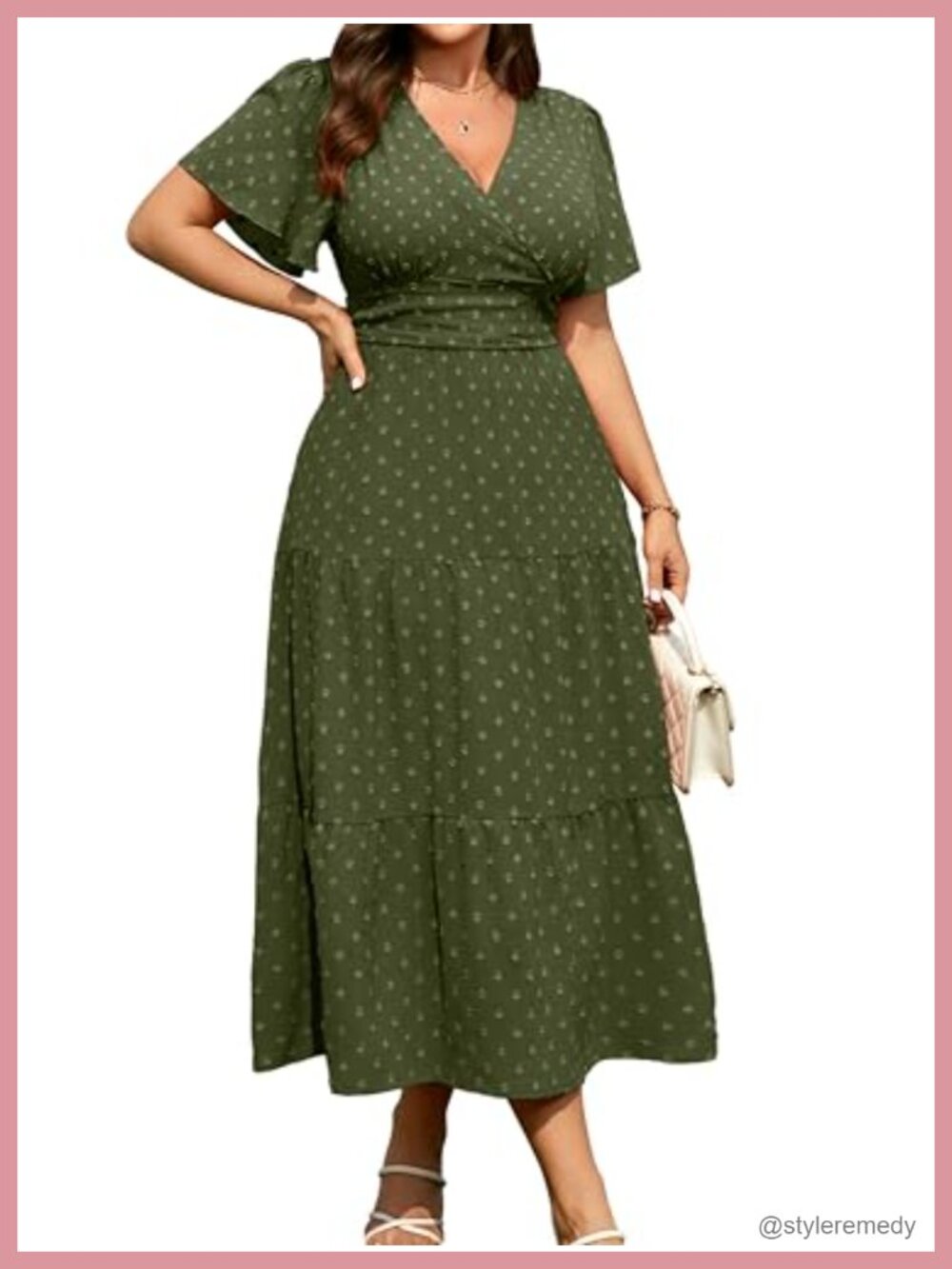 RWJ Women's Plus Size Wrap V Neck Short Sleeve Maxi Dress